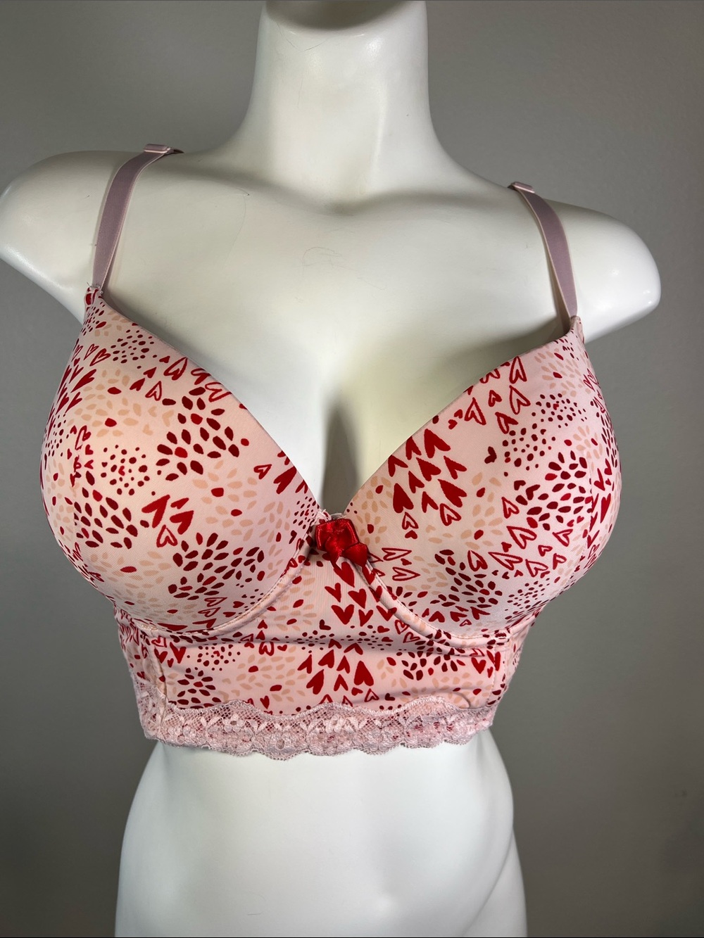 Adore Me Pink Longline Bra with Red Heart Print 36DD